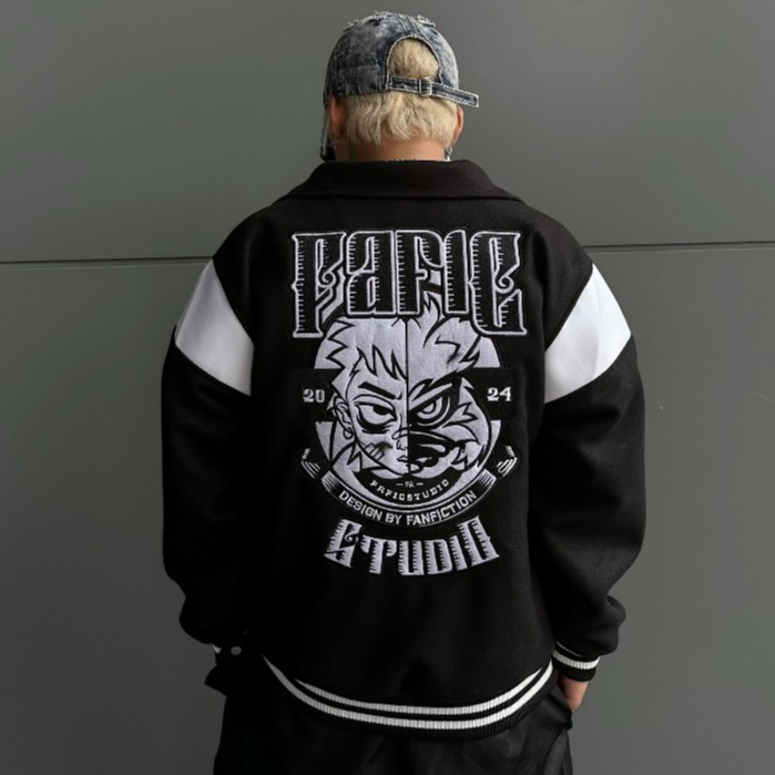 Áo khoác varsity local brand nam nữ bomber tay da Fafic jacket phối màu NGƯỜI SÓI V2 cặp đôi nam nữ KUNSHOP UNISEX