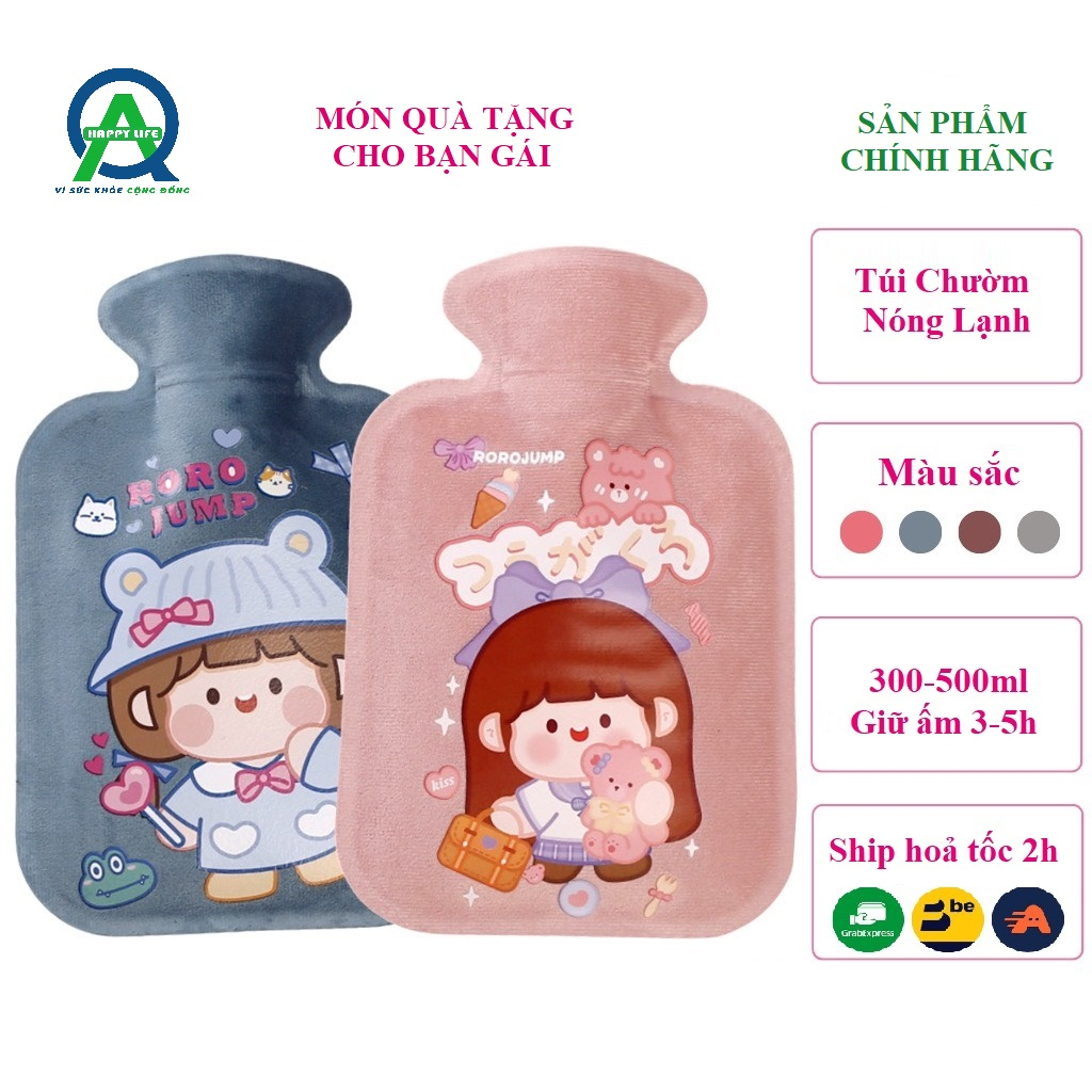 Túi chườm nóng lạnh 500ml lông mịn in hoạ tiết hoạt hình giúp giảm đau sưng tấy - QA HAPPY LIFE vì sức khoẻ cộng đồng