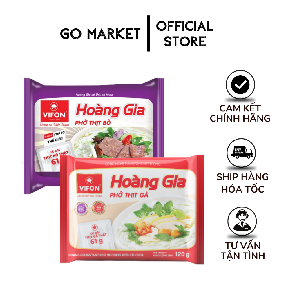 GÓI 120Gr PHỞ BÒ/ PHỞ GÀ HOÀNG GIA VIFON CÓ GÓI THỊT THẬT CHẤT LƯỢNG