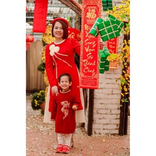 🔥CÓ KÈM MẤN🔥RỒNG THÊU🔥ÁO DÀI CÁCH TÂN NHUNG CHO BÉ TRAI GÁI