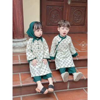 [10-30kg] Set áo dài lụa xanh cho bé trai bé gái