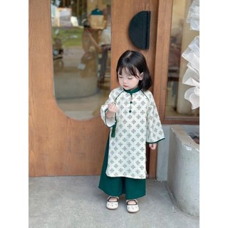 [10-30kg] Set áo dài lụa xanh cho bé trai bé gái