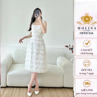 Đầm Ren bèo 2 dâyThiết Kế Dáng Xòe Nữ Molina Chất Liệu ren bèo Hai Lớp Mềm Mịn