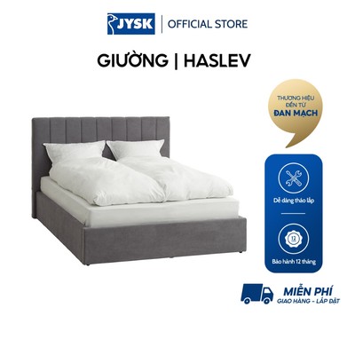 Giường | JYSK Haslev | gỗ công nghiệp/vải polyester | xám đậm | R160/R180xD200cm