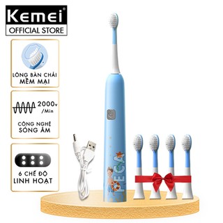 Bàn chải đánh răng điện trẻ em KEMEI KM-YS710 công nghệ rung siêu âm Tặng kèm 4 đầu bàn chải thay thế