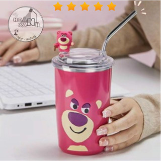 Cốc giữ nhiệt gấu dâu losto cao cấp - bình giữ nhiệt hình gấu dâu kèm túi siêu cute