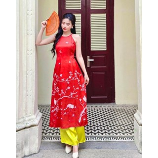 Áo dài cách Tân nữ, mặc Tết, mặc đi chơi, áo dài xẻ tà sát nách mặc dùng quần dài chất tuyết Nhung hiện đại, trẻ trung