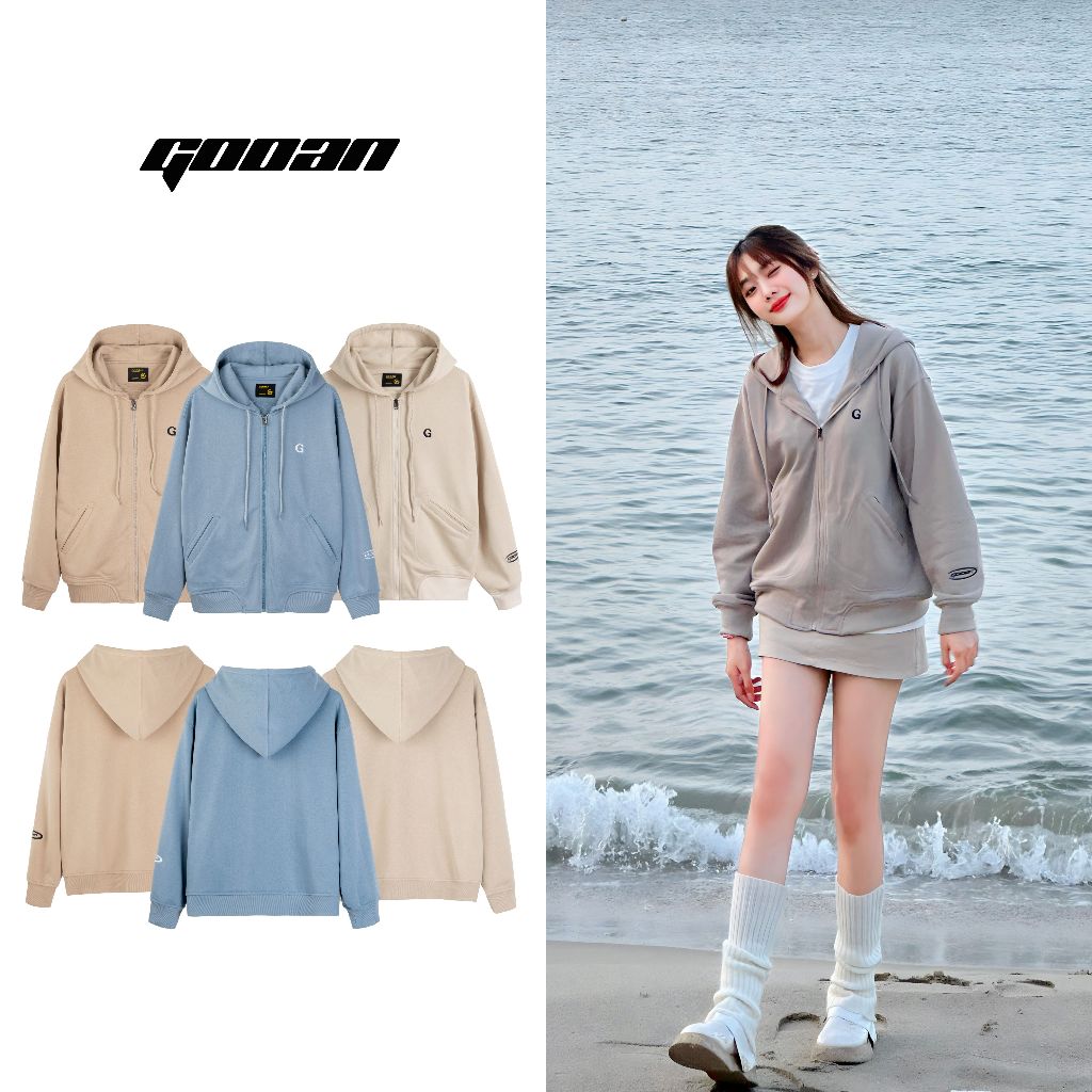 Áo Khoác Hoodie Zip Gooan Gentle Form Rộng - Áo khoác nỉ chân cua dây kéo