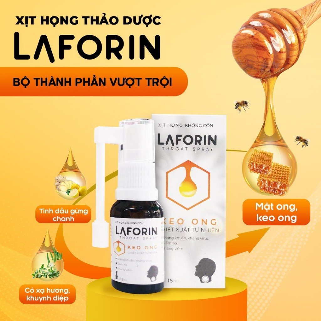 Xịt họng keo ong Laforin - Giúp giảm nhanh đau họng, ngứa rát họng - Chai 15ml