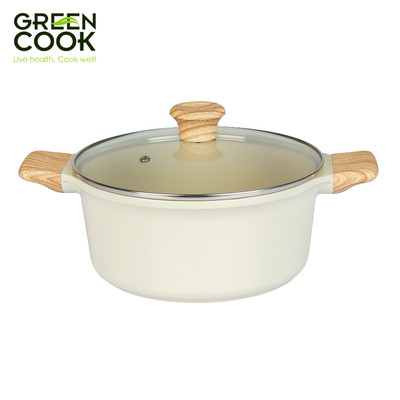 Nồi đúc men gốm trắng IVORY chống dính PFOA free đáy từ Green Cook GCS233-24cm