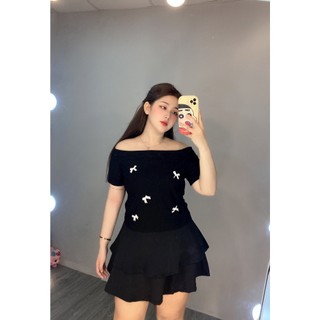 Áo trễ vai đính 5 nơ tay ngắn nữ bigsize - A28