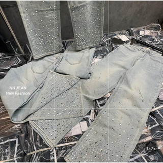 Quần jean xuông đính đá ống QCCC