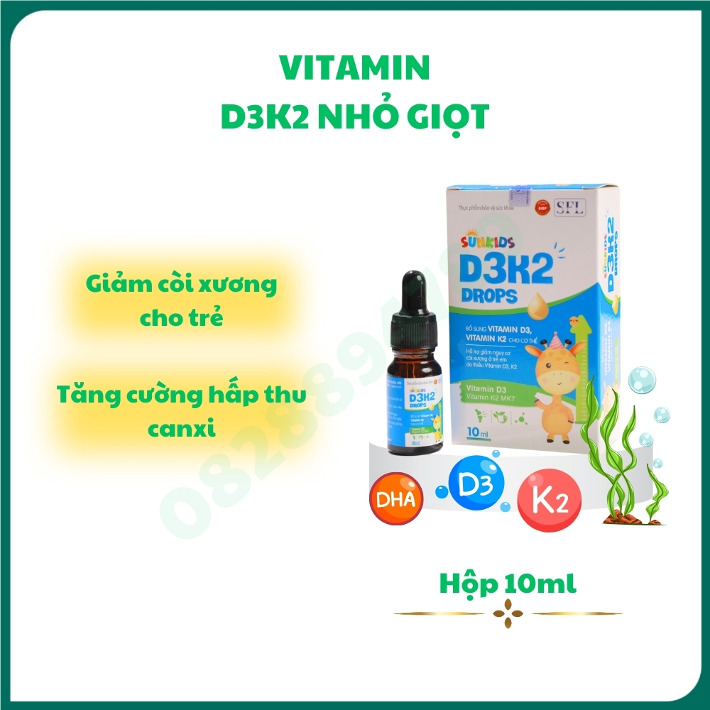 Vitamin D3 nhỏ giọt Sunkids D3K2 Drops hộp 10ml giúp hỗ trợ giảm nguy cơ còi xương ở trẻ