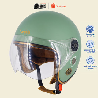 Mũ Bảo Hiểm 3 4 VARO - Kính Liền Xanh Lính - Viền Đồng