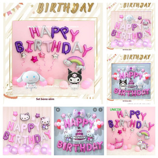 Set bóng trang trí sinh nhật mèo hello kitty, kuromi, melody, sariko
