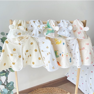 Áo choàng xô muslin Hàn Quốc kèm kính tránh gió, chống nắng, chắn giọt bắn cao cấp cho bé