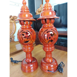 BỘ ĐÔI ĐÈN THỜ phong thủy GỖ HƯƠNG, đã KÈM BÓNG thờ - LOẠI CAO 36CM 42 CM