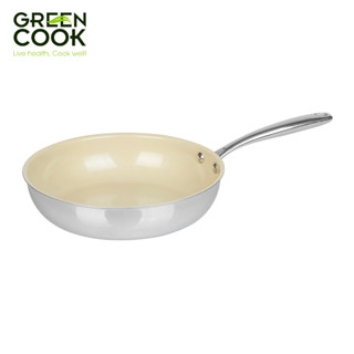 Chảo Men Gốm Trắng 3 Lớp Inox Nguyên Khối và 4 Lớp Chống Dính Green Cook GCP235-20/24/26/28 cm - Dùng mọi loại bếp.