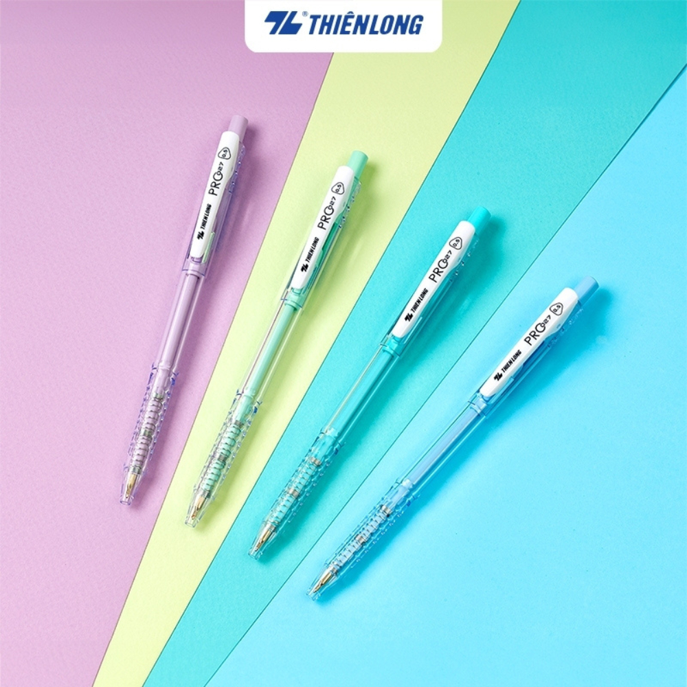 Bút bi Thiên Long 027 Pro ngòi 0.5mm mực xanh thân bút màu pastel thời trang tự động thu ngòi TL-105