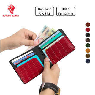 Ví nam da bò thật màu đỏ- Bảo hành 5 năm - Thương hiệu Longdo Leather - B08