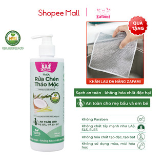 Nước rửa chén thảo mộc Zafami an toàn cho da Herbal Dishwashing Liquid 500mL