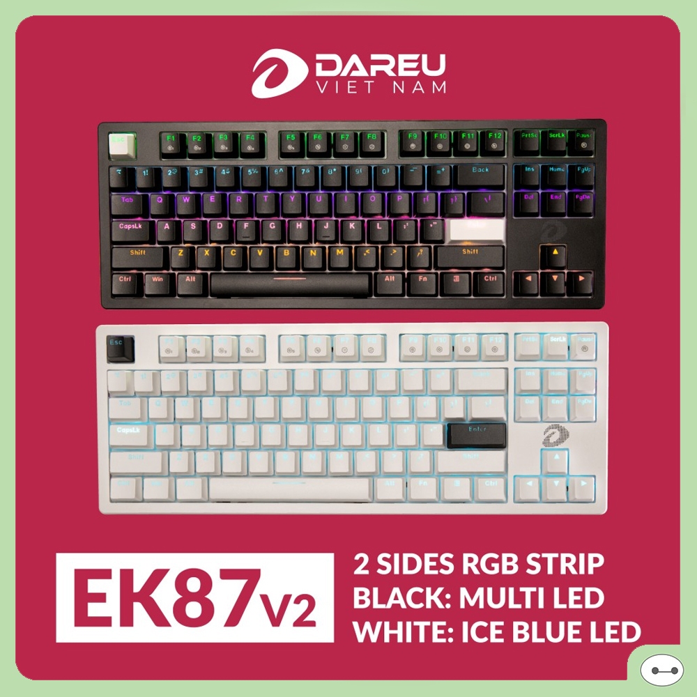 BÀN PHÍM CƠ DAREU EK87 V2 TRẮNG ĐEN CÁC LOẠI SWITCH BLUE, RED, BROWN. BÀN PHÍM CƠ CHƠI GAME CHUYÊN DỤNG