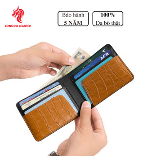 Ví da nam mini cao cấp màu vàng bò (Không để được giấy tờ cũ) - Bảo hành 5 năm - Thương hiệu Longdo Leather - B08
