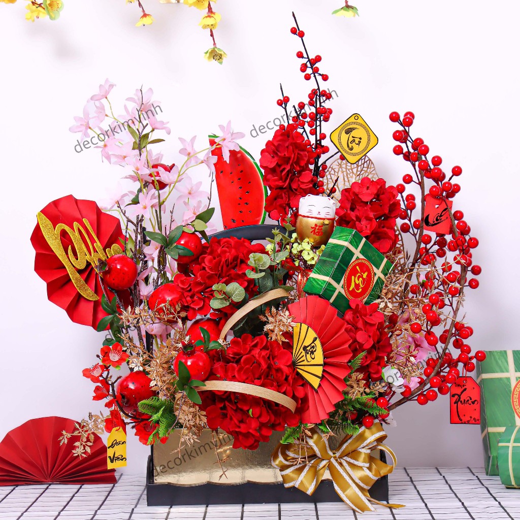 Chậu Đào Đông Trang Trí TẾT A41 May Mắn Tài Lộc – Handmade