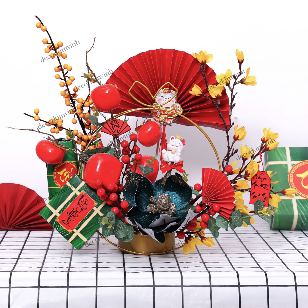 Chậu Đào Đông Trang Trí TẾT A42 May Mắn Tài Lộc – Handmade