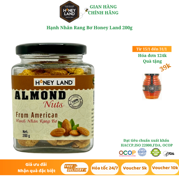 Hạnh Nhân rang bơ HONEYLAND 180G