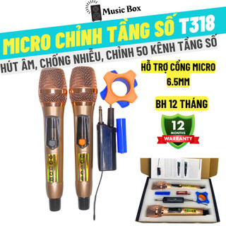 Micro không dây chỉnh tần số và volume trên mic music box t-318, micro uhf tăng âm chống nhiễu dùng loa kéo amly 6.5mm