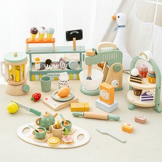 Bộ đồ chơi tiệc trà chiều kabi họa tiết xanh lá cho bé toystore FUDAER tiệc trà bánh cho bé bằng gỗ cao cấp