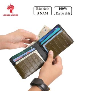 Ví da nam nhỏ gọn màu xanh ô liu, bảo hành 5 năm (Không để được giấy tờ cũ) - Thương hiệu Longdo Leather - B08