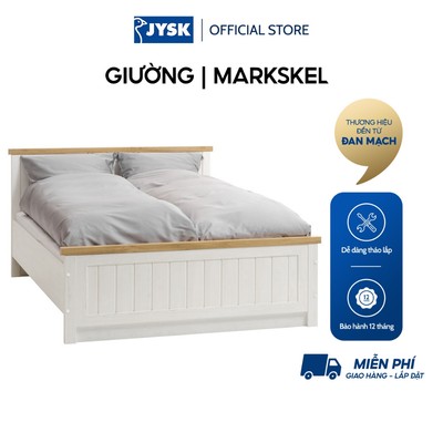 Giường | JYSK Markskel | gỗ công nghiệp/gỗ sồi | trắng/màu sồi | R160/R180xD200cm