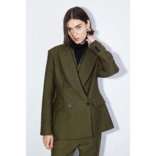 H&M Đức - Áo khoác blazer vạt đắp công sở xanh rêu có lót độn vai sale auth new tag cao cấp chĩnh hãng có sẵn 1185991003