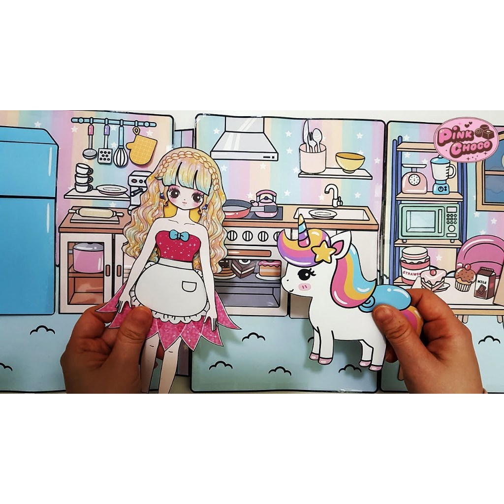 Ngôi nhà Búp Bê Giấy Unicorn - Ngôi nhà búp bê giấy kỳ lân - Đồ Chơi Búp Bê Giấy - Set Tự Làm