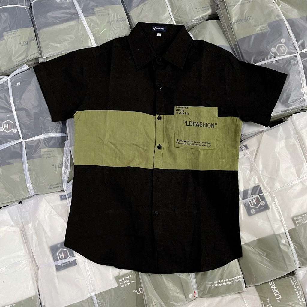 Sơ mi nam ngắn tay phối tui hai màu  mẫu xu hướng chuần hàn