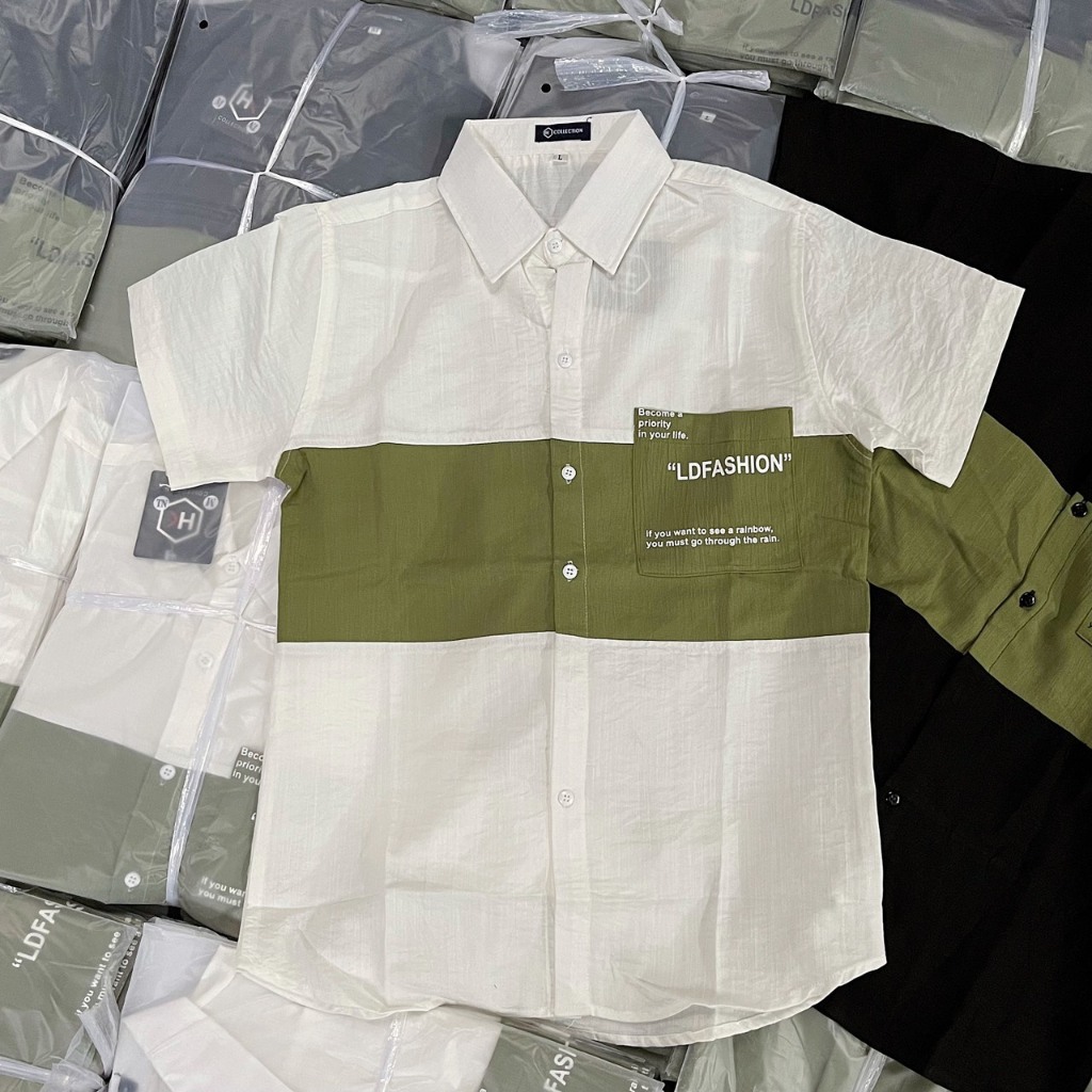 Sơ mi nam ngắn tay phối tui hai màu  mẫu xu hướng chuần hàn