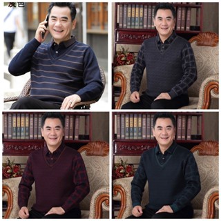 Áo len nam trung niên lót nỉ nhung cổ sơ mi lịch lãm, áo len tặng bố tặng ông hàng đẹp {Hàng có sẵn}