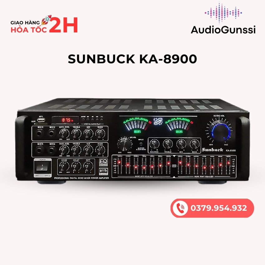 Amply karaoke bluetooth Sunbuck KA-8900 công suất lớn 1000W âm thanh siêu đỉnh, 8 sò lớn, âm ly karaoke cao cấp