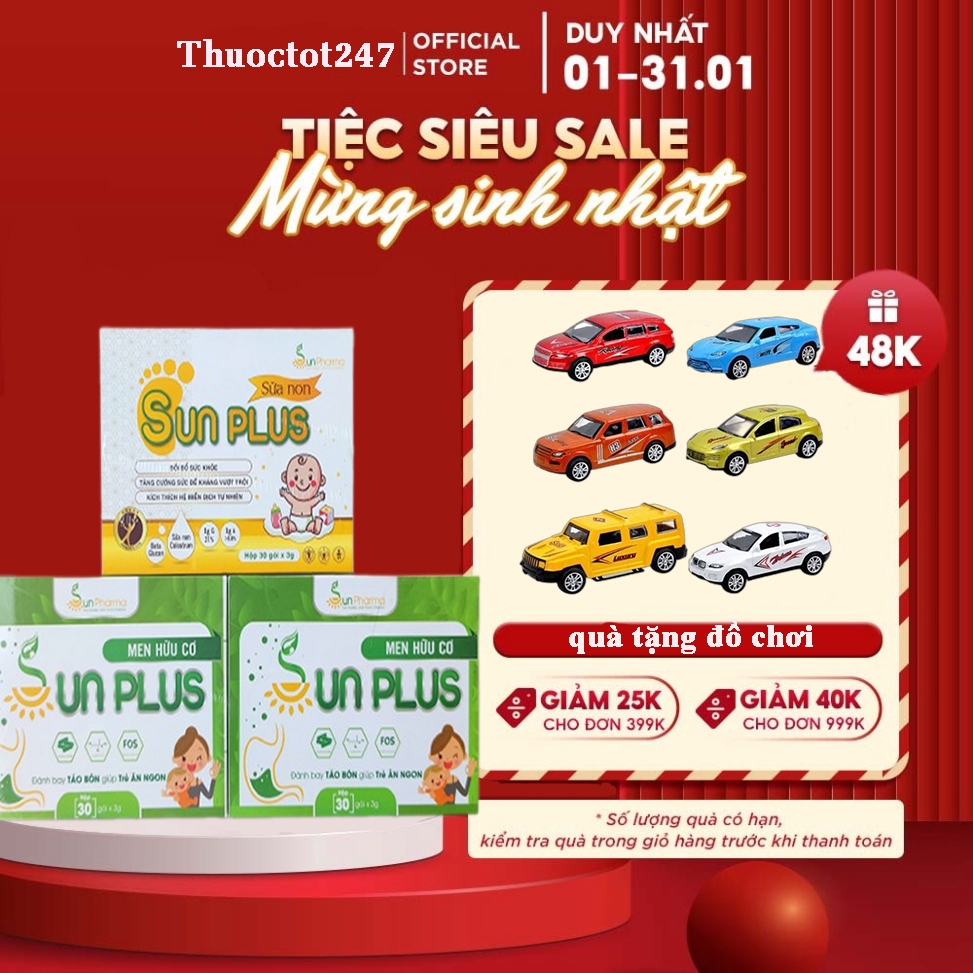 Men hữu cơ Sunplus + Sữa non Sunplus bổ sung chất xơ