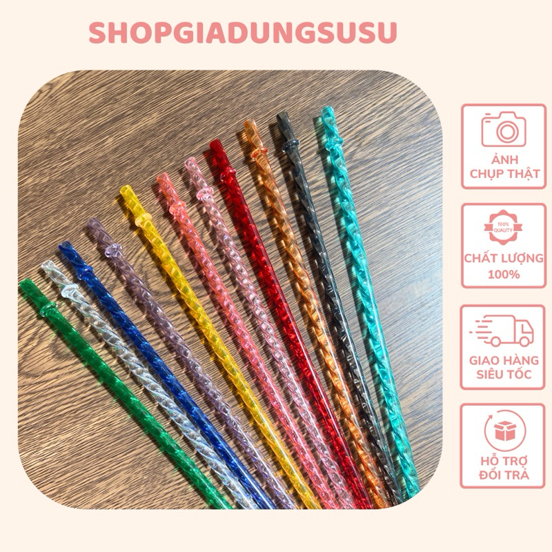 Ống Hút nhựa cao cấp Ecozen, ống hút nhựa trân châu chất liệu dày nhiều màu - 26cm - ShopGiaDungSuSu