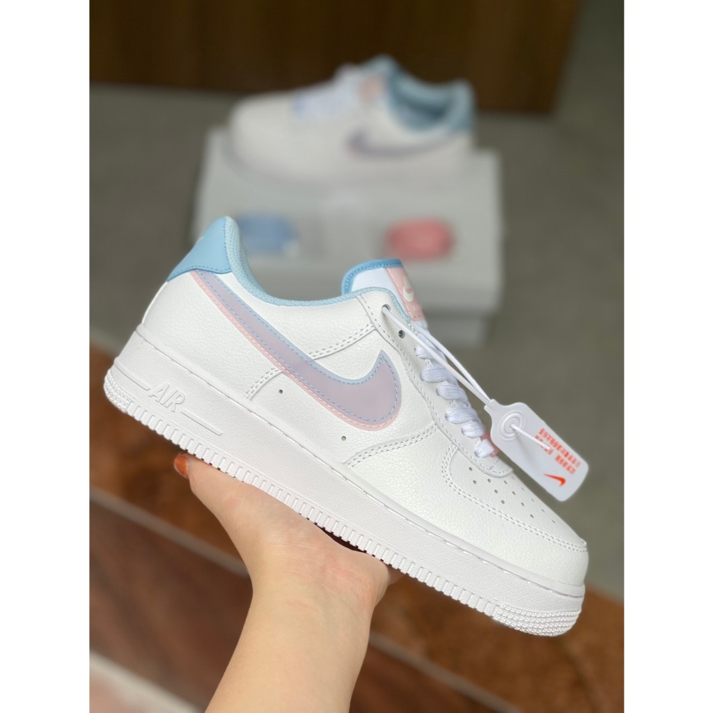 Giày Air Force 1 LV8 Double Swoosh Light Armory Blue Pink Younger, Giày AF1 LV8 Cổ Thấp Trắng Xanh Hồng Nữ Full Bill Box