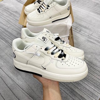 Giày Air Force 1 Be Sữa Low " Brooklyn " Sail Black, Giày AF1 Âm Dương Chữ "B" Đế 2 Màu Bản Full Box Bill