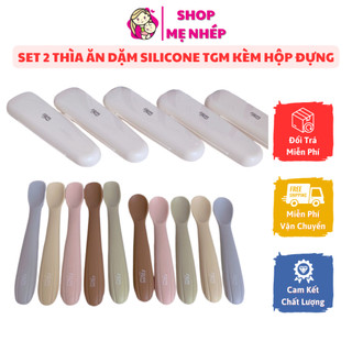 Set 2 thìa ăn dặm silicon TGM kèm hộp đựng cho bé Hàn Quốc Muỗng ăn dặm silicon cho bé