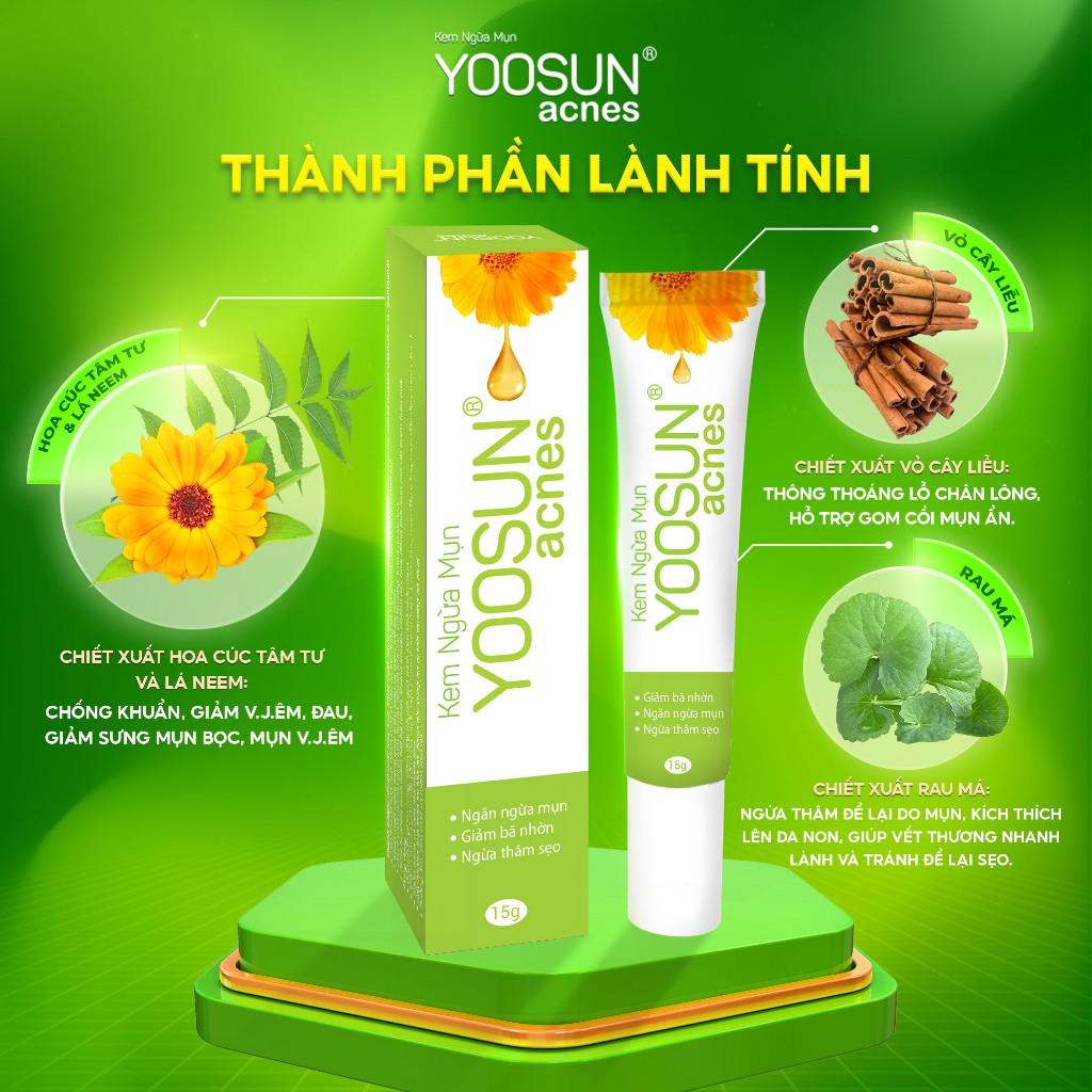 Combo 4 tuýp kem ngăn ngừa mụn, kiểm soát bã nhờn, ngừa thâm sẹo YOOSUN Acnes 15gr/tuýp tặng 1 gói tăm bông chấm mụn