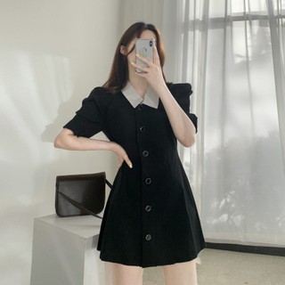 [FreeShip] Váy cổ Sơ Mi suông với thiết kế tay phồng chất Poly, Đầm cổ Sơ Mi thắt eo tiểu thư theo phong cách váy Polo