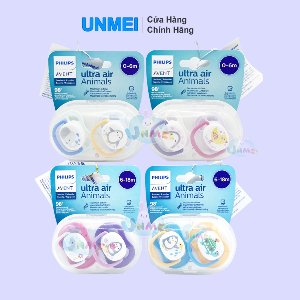 Philips Avent - Ti Giả Avent Ultra Air, Núm Ti Giả Cho Bé Ngậm Hỗ Trợ Chỉnh Nha Đầu Dẹt Mềm Mại An T