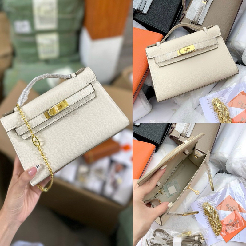 Túi H dáng lùn quai dẹt size 22 tag bạc và tag vàng hàng QC cao cấp