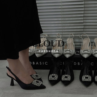 Giày cao gót quai hậu 8cm đính khoá đá lấp lánh